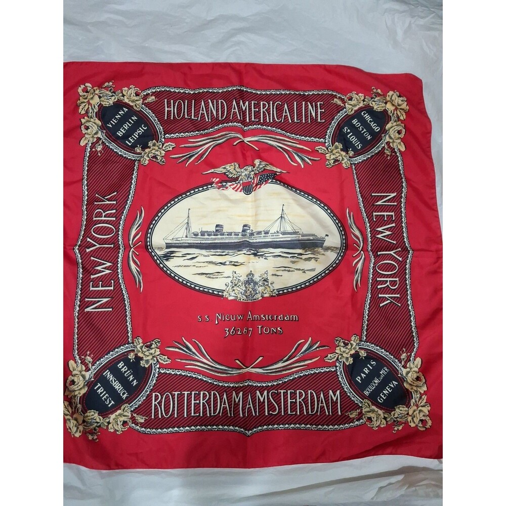 Vintage Holland America Line Scarf - S.S. Nieuw Amsterdam - 34” x 34” New York